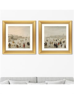 Набор из 2 х репродукций картин в раме a scene on the ice 1625г бежевый 61x61 см Картины в квартиру