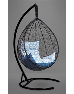 Подвесное кресло кокон sevilla elegant черное с синей голубой подушкой черный 110x195x110 см Лаура