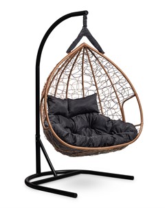 Подвесное двухместное кресло кокон fisht горячий шоколад с черной подушкой коричневый 120x195x110 см Лаура