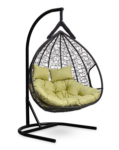 Подвесное двухместное кресло кокон fisht черное с зеленой подушкой черный 120x195x110 см Лаура