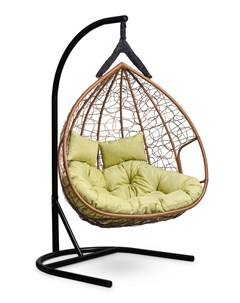 Подвесное двухместное кресло кокон fisht горячий шоколад с зеленой подушкой коричневый 120x195x110 с Лаура