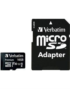 Карта памяти microSDHC Class 10 16GB с адаптером 44082 Verbatim