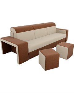 Комплект мягкой мебели Мустанг с двумя пуфами 172 рогожка бежевый коричневый Лига диванов