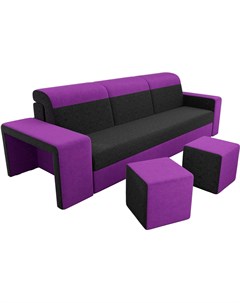 Комплект мягкой мебели Мустанг с двумя пуфами 172 вельвет черный фиолетовый Лига диванов