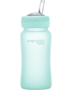 Поильник Стеклянная бутылочка поильник с трубочкой с защитным силиконовым покрытием 240 мл мятный Everyday baby