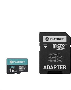 Карта памяти microSDHC SECURE DIGITAL ADAPTER SD 16GB class10 UI 70MB s PMMSD16UI Platinet
