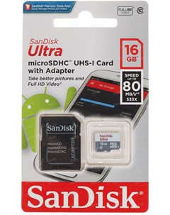 Карта памяти Ultra microSDHC 16GB с адаптером SDSQUNS 016G GN3MA Sandisk