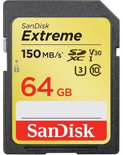 Карта памяти Extreme SDXC Card 64GB 150MB s V30 UHS I U3 SDSDXV6 064G GNCIN Sandisk