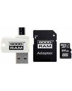 Карта памяти 64GB microSD Class 10 UHS I 3 in1 memory set SD adapter USB cardreader M1A4 0640R12 Goodram