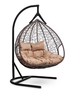 Подвесное двухместное кресло кокон fisht коричневое с бежевой подушкой коричневый 120x195x110 см Лаура