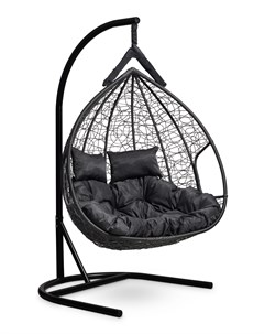 Подвесное двухместное кресло кокон fisht черное с черной подушкой черный 120x195x110 см Лаура