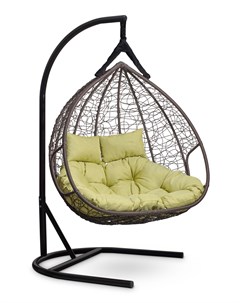 Подвесное двухместное кресло кокон fisht коричневое с зеленой подушкой коричневый 120x195x110 см Лаура