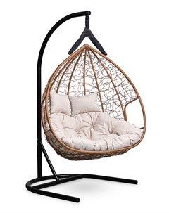 Подвесное двухместное кресло кокон fisht горячий шоколад с белой подушкой коричневый 120x195x110 см Лаура