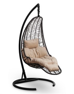 Подвесное кресло кокон luna черное с бежевой подушкой черный 110x195x110 см Лаура