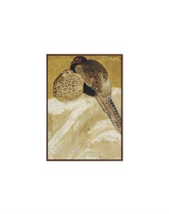 Репродукция картины на холсте два фазана на заснеженном берегу мультиколор 75x105 см Картины в квартиру