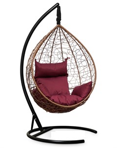 Подвесное кресло кокон sevilla горячий шоколад с бордовой подушкой коричневый 110x195x110 см Лаура