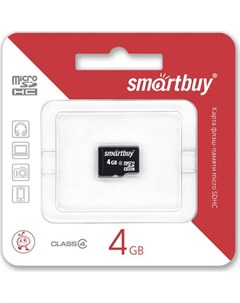 Карта памяти microSDHC 4GB Сlass 4 без адаптеров SB4GBSDCL4 00 Smart buy
