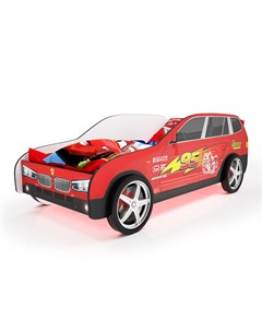 Кровать машина карлсон джип бмв х5 с объемными колесами и подсветкой красный 94x75x184 см Magic cars
