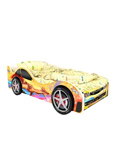 Кровать машина карлсон милан с объемными колесами и подсветкой желтый 85x50x170 см Magic cars