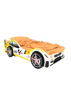 Кровать машина карлсон сочи с объемными колесами и подсветкой желтый 85x50x170 см Magic cars