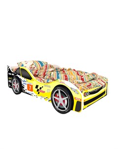 Кровать машина карлсон лондон с объемными колесами и подсветкой желтый 85x50x170 см Magic cars
