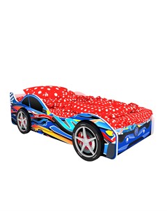 Кровать машина карлсон барселона с объемными колесами и подсветкой синий 85x50x170 см Magic cars