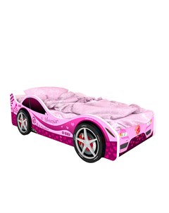 Кровать машина карлсон париж с объемными колесами и подсветкой розовый 85x50x170 см Magic cars