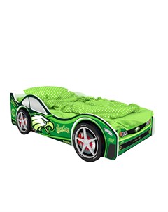Кровать машина карлсон гудзон с объемными колесами и подсветкой зеленый 85x50x170 см Magic cars
