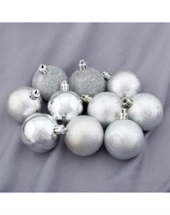 Елочная игрушка Серебристые узоры набор шаров d 5 см 34 шт серебро 4191831 Зимнее волшебство