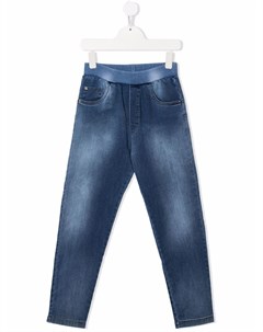 Прямые джинсы с эффектом потертости и логотипом Versace kids