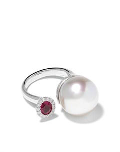Золотое кольцо Belgravia с жемчугом и бриллиантами с рубином Yoko london