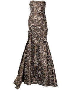 Вечернее платье с открытыми плечами и леопардовым принтом Monique lhuillier