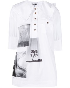 Рубашка с объемным воротником и графичным принтом Ganni