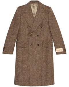 Двубортное пальто с узором в елочку Gucci