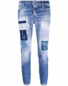 Укороченные джинсы в технике пэчворк с эффектом потертости Dsquared2