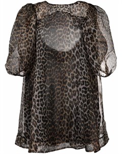 Платье с объемными рукавами и леопардовым принтом Ganni