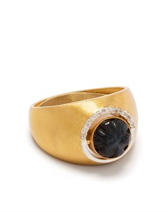 Двустороннее кольцо печатка из желтого золота с бриллиантами Akansha sethi