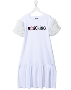 Платье с логотипом и оборками на рукавах Moschino kids