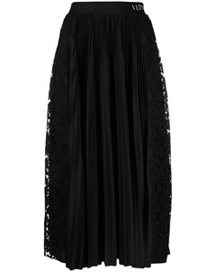 Плиссированная юбка миди с кружевными вставками Valentino