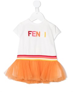 Платье с логотипом и вставкой из тюля Fendi kids