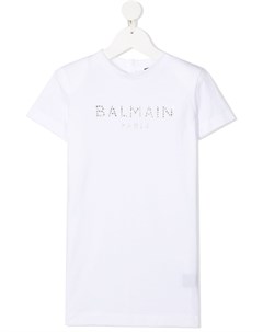 Платье футболка с декорированным логотипом Balmain kids
