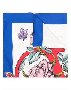 Шелковый платок с цветочным принтом и логотипом VLogo Signature Valentino