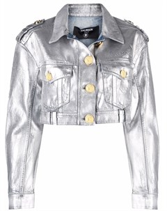 Укороченная джинсовая куртка с эффектом металлик Balmain