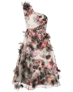 Платье на одно плечо с цветочным принтом Marchesa notte