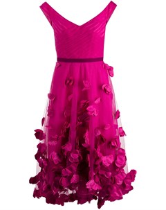Платье с открытыми плечами и цветочным декором Marchesa notte