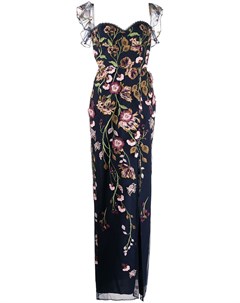 Длинное платье с цветочной вышивкой и оборками Marchesa notte
