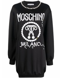 Платье толстовка с декоративным жемчугом и логотипом Moschino