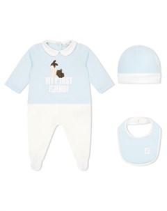 Комплект из пижамы шапки и нагрудника с логотипом Fendi kids