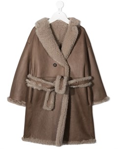 Пальто с поясом и оторочкой из овчины Brunello cucinelli kids