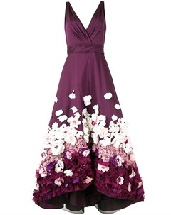 Платье с цветочной аппликацией и асимметричным подолом Marchesa notte